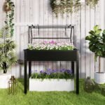 Elevated Garden Box with Greenhouse Cover, Raised Garden Bed with Legs and Drainage Hole for Vegetables, Black - Image 8