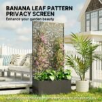 Metal Planter Box with Trellis, 71" Tall Raised Garden Bed with Privacy Screen and Drainage Holes, Banana-Leaf Cut-Outs - Image 5