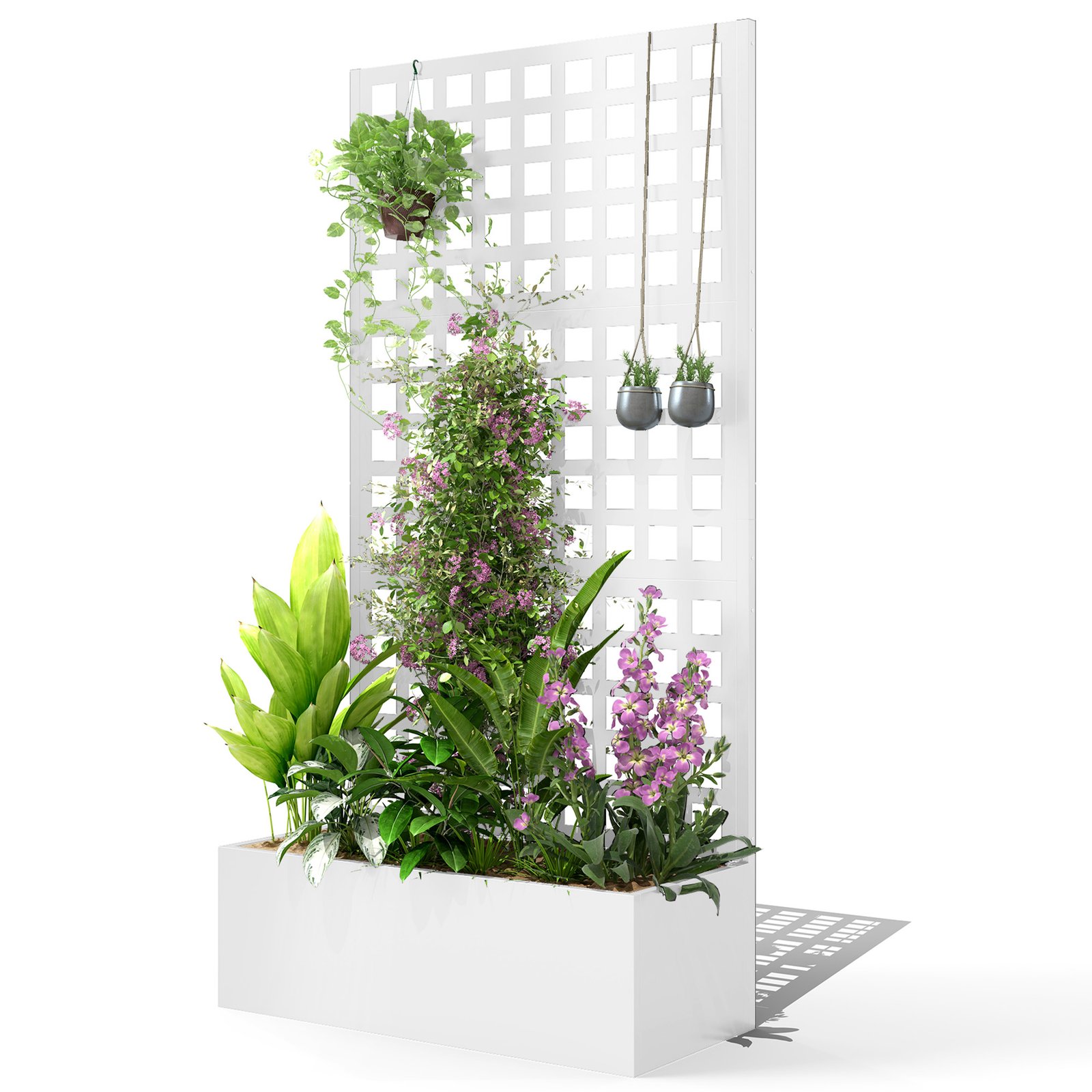 t1Ka8d19563adbe95.jpg Galvanized Raised Garden Bed Planter Box with Trellis for Climbing Plants, Vegetable, Vines, 35" x 16" x 70", White - Image 1