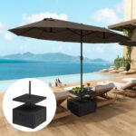 Patio Umbrella Base with Table Tray, Heavy Duty Weighted Umbrella Stand，Wheels Handles, 176lbs，Stand Filling - Image 2