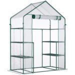 5' x 2.5' x 6.5' Mini Walk-in Greenhouse Kit, Portable Green House with 3 Tier Shelves, Roll-Up Door, and Weatherized Plastic Cover for Backyard Garden, Clear