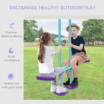 Metal Swing Set with Glider, Two S Seats and Adjustable Height, Outdoor Heavy Duty A-Frame Kids Playset Suitable for Playground, Backyard, Purple - Image 6