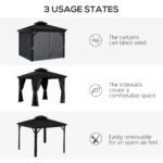 10' x 12' Hardtop Gazebo Permanent Pavilion w/ Double Roof Aluminum Frame Sidewalls for Patio Garden Deck, Dark Gray - Image 8