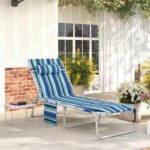 Tanning Chair with Face Hole and Side Table, 5-Position Folding Outdoor Chaise Lounge Chair, Blue Stripe - Image 2