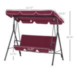 Outdoor Patio Swing Chair with Adjustable Tilt Canopy and Removable Cushion, Red - Image 3