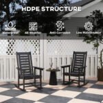 2 Pieces Outdoor Rocking Chairs, HDPE Patio Rockers with 28" High Back, Wide Armrests for Porch Backyard, Black - Image 5