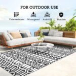Reversible Outdoor Rug, Waterproof Plastic Straw with Carry Bag, 6' x 9', Black & White Geometric Wall - Image 6