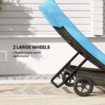 Patio Wicker Chaise Lounge Chair, Outdoor PE Rattan Sun lounger with Adjustable Backrest and 2 Wheels, Sky Blue - Image 4