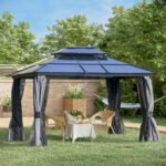 10' x 12' Hardtop Gazebo Canopy with Polycarbonate Roof, Aluminum Frame, Permanent Pavilion Outdoor Gazebo with Netting, for Patio, Garden, Backyard, Deck, Lawn, Light Gray - Image 2