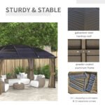 10' x 14' Hardtop Gazebo with Curtains, Netting, Pavilion with Steel Roof Ceiling Hook for Garden Patio, Brown - Image 5