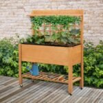 41"x18"x53" Elevated Garden Raised Bed with Shelf and Wheels Solid Wood Planter Flower Herb Boxes for Vegetables Flower Outdoor/Indoor - Brown - Image 2