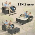 Patio Rattan Daybed, Wicker Outdoor Daybed with Storage Ottoman, Loveseat w/ Adjustable Backrest, Beige - Image 4