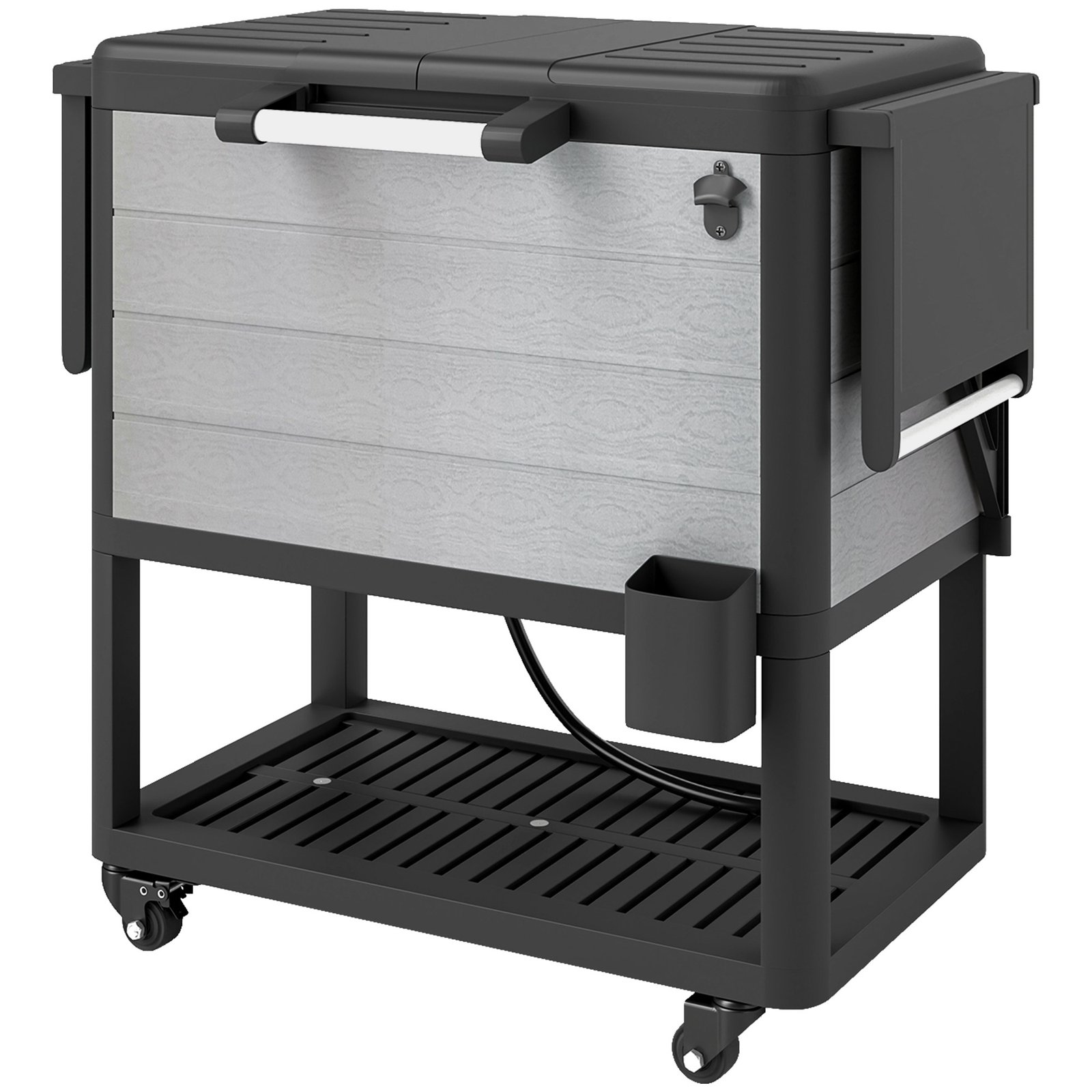 tIC4de19496c1a48d.jpg 104 Quart Large Capacity Outdoor Cooler Cart, Patio Rolling Ice Chest with Bottle Opener Shelves Wheels, Gray - Image 1