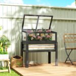 Raised Garden Bed with Flip-Up Mini Greenhouse, Elevated Planter Box with Legs and Bed Liner for Flowers, Vegetables - Image 2