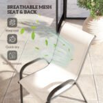 Set of 4 Outdoor Dining Chairs, Stackable Patio Chairs with High Back, Breathable Mesh Seat for Garden Lawn, Beige - Image 5