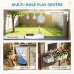Outdoor Playhouse, Wooden Kids Playhouse with Dog Door, Flower Box, Cookware & Window for Garden Ages 2+, Gray - Image 4