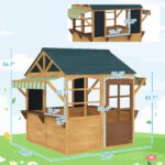 Wooden Outdoor Playhouse, Foldable Kids Cottage with Windows, Working Door, Snack Bars, Waterproof Covers, for 3-8 Years - Image 4