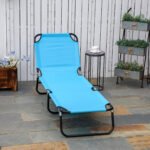 Folding Chaise Lounge Pool Chairs, Outdoor Sun Tanning Chairs with 5-Level Reclining Back, Steel Frame for Beach, Yard, Patio, Sky Blue - Image 2