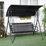 3-Seat Outdoor Patio Swing Chair w/ Cushion, Steel Frame Stand, Adjustable Tilt Canopy for Patio, Garden, Black 1 - Image 2
