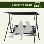 2-Seater Patio Swing Chair, Outdoor Adjustable Canopy Porch Swing with Armrests, Texeline Fabric and Steel Frame, Black - Image 4