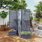 Wood Privacy Screen w/ 4 Planter Box, Raised Bed w/ 3 Panels & Drainage Holes - Image 2