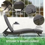 Patio Wicker Chaise Lounge Chair, Outdoor PE Rattan Sun lounger with Adjustable Backrest and 2 Wheels, Gray - Image 6