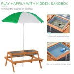 Kids 3 in 1 Sand and Water Table, Wooden Outdoor Convertible Picnic Table with Umbrella and Storage Inside, Bench Backyard Furniture for Garden, Patio, or Balcony - Image 6