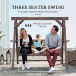 3 Seat Wooden Porch Swing with Stand, Patio Swing with Side Tables, for Garden, Poolside, Backyard, Carbonized Brown - Image 4