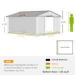 11' x 13' Garden Metal Shed, Storage Shed Utility Storage with Double Locking Doors for Bike, Yard Tools, Dark Gray - Image 3