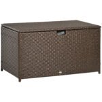 113 Gallon Outdoor Storage Box, Rattan Deck Box for Indoor, Patio Furniture Cushions, Pool Garden Tools, Brown