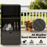 Valet Pool Towel Rack, Water-Resistant PE Plastic Rattan Wicker Storage Organizer, 2 Shelves, 1 Basket Drawer - Image 5