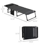 Reclining Chaise Lounge Chair, Portable Sun Lounger, Folding Camping Cot with Adjustable Backrest and Removable Pillow, for Patio, Garden, Beach, Black - Image 3