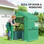 Greenhouse with Raised Garden Bed, Galvanized Steel Outdoor Greenhouse with Roll Up Door, 56" x 56" x 75", Green - Image 7