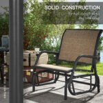 2 Pieces Outdoor Glider Chair, Steel Swing Chai with Curved Armrests for Porch, Garden, Poolside, Balcony, Mixed Brown - Image 6