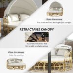 Patio Furniture Set, Round Outdoor Daybed with Retractable Canopy, Hollow Wicker PE Rattan Sectional Sofa with Washable Couch Cushions for Pool, Lawn, Cream White, 70" x 33.5" x 26.25" - Image 5
