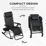 2 Outdoor Rocking Chairs Foldable Reclining Zero Gravity Lounge Rockers w/ Pillow Cup & Phone Holder, Black - Image 4