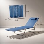 Folding Chaise Lounge Chair, Pool Sun Tanning Chair, Outdoor Lounge Chair with Reclining Back, Breathable Mesh Seat, Headrest for Beach, Yard, Patio, Dark Blue - Image 3