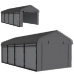 12' x 20' Metal Carport, Heavy Duty Garage Car Canopy with Galvanized Metal Roof and Removable Sidewalls, Dark Gray