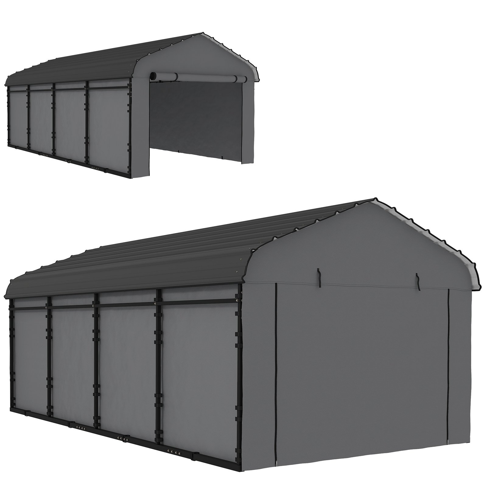 ti298b19d9e8c626a.jpg 12' x 20' Metal Carport, Heavy Duty Garage Car Canopy with Galvanized Metal Roof and Removable Sidewalls, Dark Gray - Image 1