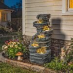 40" Tall Outdoor Waterfall Fountain with LED Lights, 6-Tier Cascading Waterfall Feature, Resin Garden Fountain, Gray - Image 2