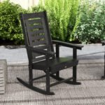 2 Pieces Outdoor Rocking Chairs, HDPE Patio Rockers with 28" High Back, Wide Armrests for Porch Backyard, Black - Image 8