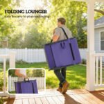 Folding Outdoor Chaise Lounge Chair Tanning Chair with 5-Level Adjustable Back, Side Table, Pillow, Pocket, Purple - Image 7