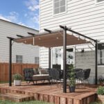 10' x 10' Outdoor Pergola Aluminum Gazebo w/ Retractable Canopy for Patio, Backyard, Party, Brown - Image 7