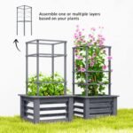 Wooden Raised Garden Bed with Trellis, Galvanized Planter Box Elevated Garden Bed for Garden, Patio, Gray - Image 5