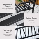 50" Outdoor Bench, Metal Garden Bench with V-Shaped Pattern Backrest, Porch Bench with Slatted Seat for Park, Yard, Lawn, Black - Image 5