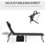 Padded Folding Chaise Lounge Chair, Outdoor 6-Level Reclining Camping Tanning Chair with Headrest for Beach, Yard, Patio, Pool, Black - Image 4