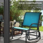 2 Pieces Outdoor Glider Chair, Steel Swing Chai with Curved Armrests for Porch, Garden, Poolside, Balcony, Blue - Image 6