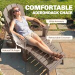 Folding Adirondack Chair Set of 2, HDPE Fire Pit Chair with Retractable Ottoman and Cup Holder, Brown - Image 5