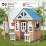Wooden Kids Playhouse with Pet Door, Play Kitchen, Mailbox, Doorbell, Birdhouse, Fence and Windows for Pretend Play - Image 3