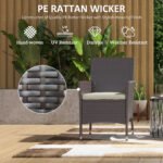 2 Pieces Wicker Outdoor Dining Chairs, Patio Chairs with Cushions for Backyard, Garden, Lawn, Dark Coffee - Image 6